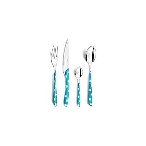AMEFA - Ménagère 16 couverts de table pour 4 personnes - Eclat Pois - Acier inoxydable 18/0, Finition Brillante - Bleu Turquoise