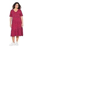 Ulla Popken Kleid mit Asymmetrischer Volants Robe asymétriques, Rouge Fluo, 58-60 Femmes