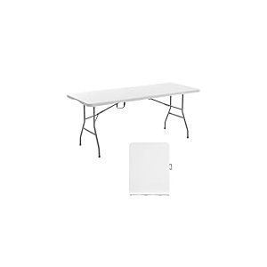 VEVOR Table Pliante Rectangulaire en Plastique, Table Utilitaire Portable de 180 cm, Solide et Stable, avec Poign&eacute;e Int&eacute;gr&eacute;e, pour Soir&eacute;e, Pique-Nique, Camping, Int&eacute;rieur et Ext&eacute;rieur, Blanche