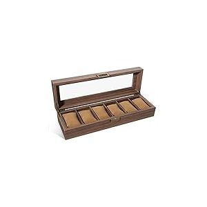 Uten Bo&icirc;te &agrave; Montres avec 6 Compartiments, Vitrine de Montres, Bo&icirc;te de Rangement pour Montres avec Coussin Amovible, Grain de Bois