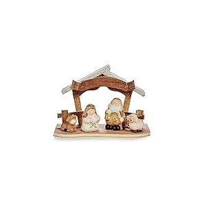 Krist+ Cr&egrave;che de No&euml;l Blanc Marron dor&eacute; Bois c&eacute;ramique 8,5 x 15,5 x 21,5 cm