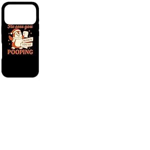 He Sees You When You’re Pooping Shirt Noël Drôle Pingouin Coque pour iPhone 17 Pro