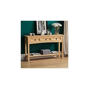 Home Discount Corona Table de Chevet 3 tiroirs, Pin, Vert Sapin, 3 Drawer