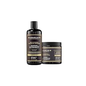 Kerargan - Duo Anti-Chute Shampoing & Masque &agrave; l&rsquo;Huile de Ricin pour Cheveux Secs, Fragilis&eacute;s, D&eacute;vitalis&eacute;s - Booste la Croissance - Sans Sulfate, Silicone, OGM - 2x500 ml