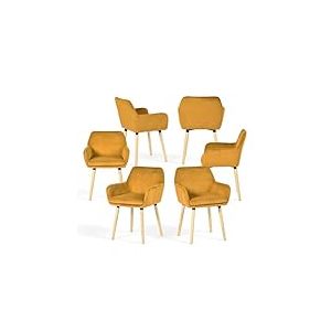 Meuble Cosy Chaises de Salle &agrave; Manger Scandinave Lot de 6, Fauteuil Rembourr&eacute;e en Velours C&ocirc;tel&eacute;, Pieds en Bois, pour Cuisine Salon Chambre, Jaune
