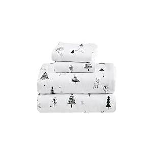 Comfort Spaces Parure de lit 4 pièces en Flanelle 100% Coton pour très Grand lit, Ultra Douce et Confortable, avec Poche élastique de 35,6 cm, pour Matelas jusqu'à 40,6 cm, Motif Rennes