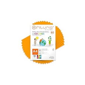 Feuilles de couleur, Pack 50 Feuilles A4 80gr – Papier couleur pour loisirs créatifs, imprimante, scrapbooking – Feuilles colorées – Idéal pour origami, pliage, bureau et école (Orange Clair, 50h)
