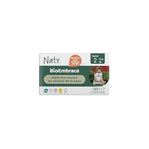 Naty BioEmbrace Couches Nouveau-né Taille 2 (3–6 kg) | 100% bio-sourcé sur la Peau | Douceur à Base de Plantes, Dermatologiquement Testées, Super Absorbantes | 132 Unités