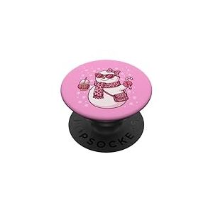 Bonhomme de Neige Mignon l&eacute;opard Coquette Noeud No&euml;l Femmes Filles PopSockets PopGrip Adh&eacute;sif