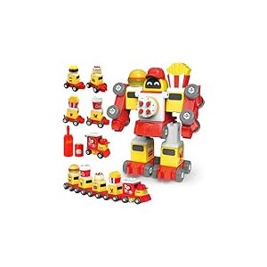 TOYABI Train Enfant, 5 en 2, Voiture Frites françaises, Voiture Coca, Voiture Burger, combinables en Transformers Jouets et Train Jouet, Fun Cadeau pour Filles et Garçons 3 4 5 6 Ans