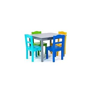 Humble Crew Ensemble Table carr&eacute;e et 4 chaises en Bois pour Enfant, Gris/Bleu/Vert/Jaune
