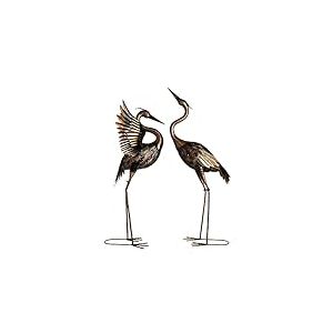TERESA'S COLLECTIONS Lot de 2 Statues de Jardin en Laiton et métal - 63,5 à 66 cm - Décoration de pelouse pour Jardin, Porche, terrasse, héron, leurre d'oiseau - Cadeau pour Maman