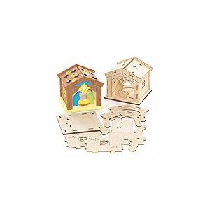 Baker Ross FC206 Porte Bougie Enfant en Bois Etable de la Nativit&eacute; - Lot de 3, Porte Bougie Decoration, Porte Bougies Decoratif, Loisir Creatif Enfant