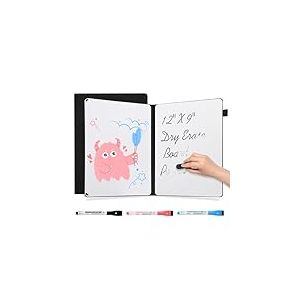 AGM Mini tableau blanc effaçable à sec A4, 30 x 21,5 cm, tableau blanc double face avec 3 stylos de couleur, 1 gomme, 1 sac en maille, tableau d'écriture portable pour étudier, réunions, prise de