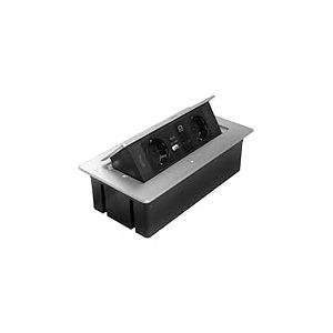 GTV Prise encastrable Multisoft en aluminium avec 2 prises Schuko, USB A+C, RJ45, HDMI 2.0, couvercle, rétractable, câble de 1,5 m, pour bureau, table de conférence, cuisine ou bureau à domicile