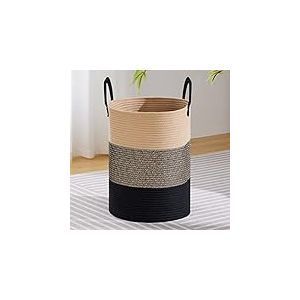 VIPOSCO Grand panier à linge, grand panier de rangement en corde tissée pour couverture, jouets, vêtements sales dans le salon, la salle de bain, la chambre à coucher – 72 l marron et noir
