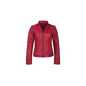 URBAN 5884 Veste Cuir Femme, Veste en Cuir d'Agneau V&eacute;ritable, Courte et Ajust&eacute;e, Lisse et Doux, Rouge, 4XL
