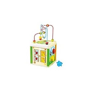 Bino 84213 Cube d'activités en Bois 5 en 1 Jouet d'apprentissage pour Les Enfants à partir de 18 Mois pour Le développement de la motricité Fine Taille 29 x 15,6 x 15,6 cm