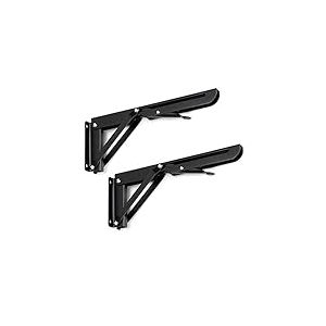 Sumnacon Supports d'&eacute;tag&egrave;re pliables robustes &ndash; Support d'&eacute;tag&egrave;re triangulaire en m&eacute;tal robuste de 25,4 cm, 2 charni&egrave;res d'&eacute;tag&egrave;re pliantes &agrave; fixation murale, charge maximale de 60 kg (noir)