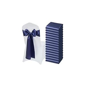 VEVOR N&oelig;ud de Chaise en Satin Luxueux Bleu Marine 50 Pi&egrave;ces, Bandeau de Chaise de 17 x 275 cm, Facile &agrave; Nouer, Ceinture de D&eacute;coration &Eacute;l&eacute;gante pour Mariage, C&eacute;r&eacute;monie, F&ecirc;te Pr&eacute;natale et Banquet