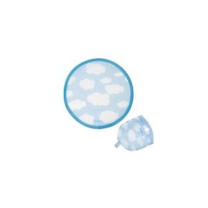 fisura. – Éventail rond pliable Nuages. Ventilateur de main original, frisbee bleu et blanc au design aérien. Accessoire indispensable pour l’été. 5 unités, 20 cm