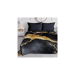 PETTI Artigiani Italiani - Couvre-lit 1 Place (160x260 cm) Printemps Été, Parure de Lit Légère Simple, Draps de Lit Une Personne, Marbre Or Noir, 100% Fabriqué en Italie