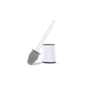 Euqvunn Brosse Toilettes WC, Set de Brosse WC Silicone Murale, Balayette WC avec T&ecirc;te Double et Long Manche en Plastique, Accessoires de Salle de Bain (Blanc)
