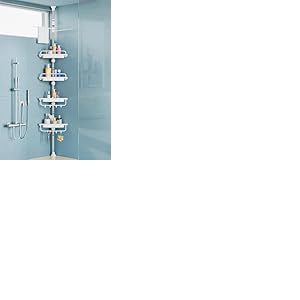 XLHOMO &Eacute;tag&egrave;re de Douche d'angle de 81,3 &agrave; 309,9 cm, Blanche, antirouille et sans per&ccedil;age pour Salle de Bain, Baignoire, lavabo, Organiseur de Douche r&eacute;glable avec 4 &eacute;tag&egrave;res brevet&eacute;es Stables et