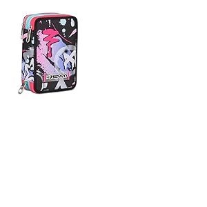 SEVEN Trousse Scolaire 3 Zip, Noir Violet Fuchsia, Mark on Girl, Porte-Stylo Triple Compartiment Complet avec Stylets, Crayons, Couleurs, Accessoires Sac &agrave; Dos, &eacute;l&eacute;mentaires, Moyennes, Fille,