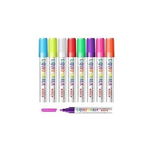 Vinabo Feutre Craie Vitre Effacable, Chalk Marker pour Tableau, Crayon Craie Pour Tableau Noir Effacable, Chalk Marker pour le Verre, le Miroir, la Planche de Bois - 8 Couleurs