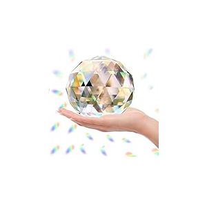 Boule de Cristal en Verre Transparent Prisme Arc-en-Ciel Maker, Boule d'observation sph&eacute;rique &agrave; facettes pour fen&ecirc;tre, Feng Shui, d&eacute;coration de Maison, Bureau, Jardin (100 mm)