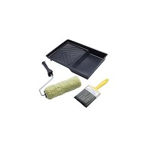 ProDec Lot de 4 articles robustes 225 mm x 44 mm, rouleau de ma&ccedil;onnerie, monture, pinceau 100 mm et bac pour peintures de ma&ccedil;onnerie lisses et textur&eacute;es sur murs ext&eacute;rieurs