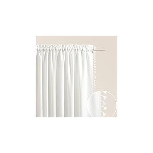 ROOM99 Rideau avec Passe Tringle Lara 140 x 250 cm Largeur x Hauteur, Décoration de Fenêtre, Curtains et Draperies intérieurs pour Salon, Chambre Moderne Galon à Pompons Écru, 1 pièce