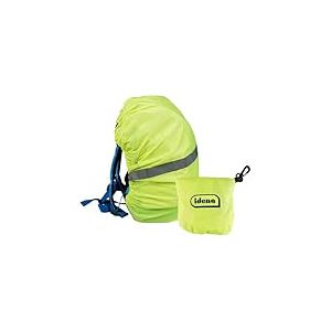Idena 22077 Housse imperm&eacute;able pour Sac &agrave; Dos et Cartable Jaune Fluo avec Bandes r&eacute;fl&eacute;chissantes Taille Universelle avec &eacute;lastique et Mousqueton, Jaune Fluo, 17 x 13 x 2,5 cm, D&eacute;contract&eacute;