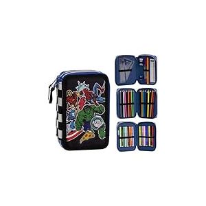 Trousse triple Marvel Avengers avec fournitures compl&egrave;tes et motif super-h&eacute;ros - Trousse Spiderman avec crayons, livres de coloriage, r&egrave;gle et accessoires pour enfants
