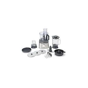 Kenwood Multipro Compact+ FDM313SS Robot de cuisine compact avec balance intégrée, lame en acier inoxydable, 3 plateaux de travail et 6 autres accessoires, boîtier en métal, 800 W, argent