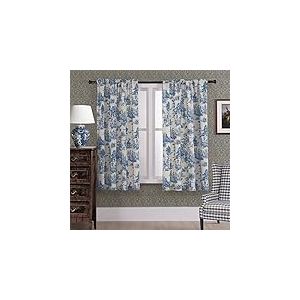 Lot de 2 rideaux bleus de 160 cm de long pour salon, rideaux occultants filtrant la lumière, intimité, toile à imprimé floral transparent, motif crème beige Chintz, rideaux de fenêtre occultants en