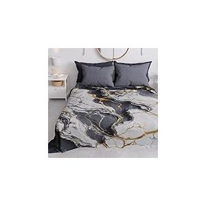 PETTI Artigiani Italiani - Couvre-lit 1 Place (160x260 cm) Printemps Été, Parure de Lit Légère Simple, Draps de Lit Une Personne, Marbre Gris Foncé, 100% Fabriqué en Italie