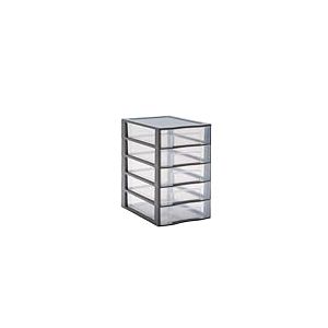 SUNDIS Tag Tower, petite tour de rangement en plastique gris, 5 tiroirs transparents format A6, superposable, id&eacute;ale rangement cosm&eacute;tiques, bijoux, accessoires, fournitures