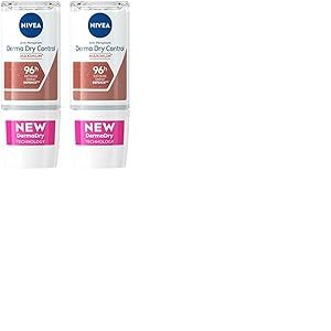 NIVEA Derma Control 96 h Déodorant bille (1 x 50 ml), Détranspirant contre la transpiration excessive, l’humidité et les odeurs, cliniquement approuvé, Déodorant femme à la formule brevetée (Lot de 2)