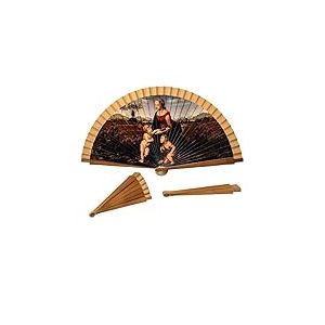 DRW Éventail en Bois décoré avec Tableau La Belle Jardinière de Raphaël 42 cm
