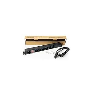 Link LK10062C - Multiprise de Rack 19" 6 Prises universelles avec câble d'alimentation C14 mâle Amovible - ELETTES RÉVERSIBLES 180°