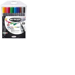Hi-Text Stylos 330 Metal Point, enveloppe transparente 12 stylos pointe superfine, tige triangulaire