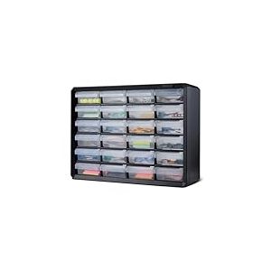 Amazon Basics Casier de Rangement, Bloc 24 Tiroirs en Plastique avec S&eacute;parateurs pour Bureau/Outils/Loisirs, Fixation Murale, 16 x 54,1 x 40,1 cm, Noir