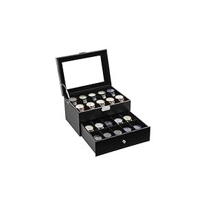 Uten Bo&icirc;te &agrave; Montres 20 Compartiments, 2 Niveaux Coffret &agrave; Montres en PU, Couvercle en Verre, Coffret de Rangement pour Montres, Doublure en Velours Noire, Id&eacute;e Cadeau