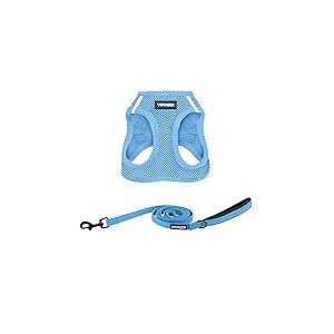 Best Pet Supplies Voyager Step-in Air Harnais en Maille Toutes Saisons et Laisse r&eacute;fl&eacute;chissante de 1,5 m avec poign&eacute;e en n&eacute;opr&egrave;ne, pour Chiots, Taille M, Bleu Layette