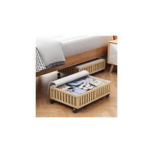 MHXW SXPN Lot de 2 bo&icirc;tes de rangement &agrave; roulettes en bambou avec roulettes pour chaussures sous le lit, tiroirs &agrave; roulettes sous le lit avec sac de rangement pour chambre &agrave; coucher, draps, v&ecirc;tements