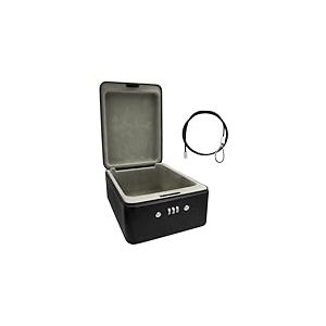 Idena 50119 - Bo&icirc;te de s&eacute;curit&eacute; en acier, coffre-fort noir avec serrure &agrave; combinaison et c&acirc;ble de s&eacute;curit&eacute;, env. 20 x 15 x 6,5 cm