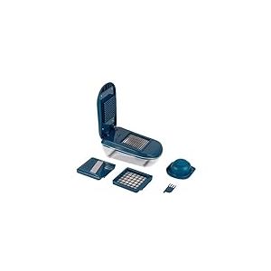MASTRAD - Coupe Légumes Avec Réservoir - 3 Grilles - Peigne de Nettoyage - Facile D’utilisation – Confort & Sécurité – Coloris Bleu