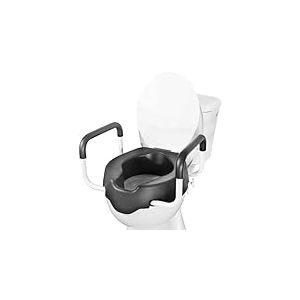 KMINA - Rehausseur WC Adulte avec Accoudoir (10 cm Hateur, Soft), Siège de Toilette Surelévé avec Couvercle, Post Operatoire, Noir